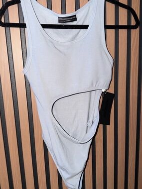 Alphalete Monarch Collection Pale Blue Ribbed Tank Bodysuit